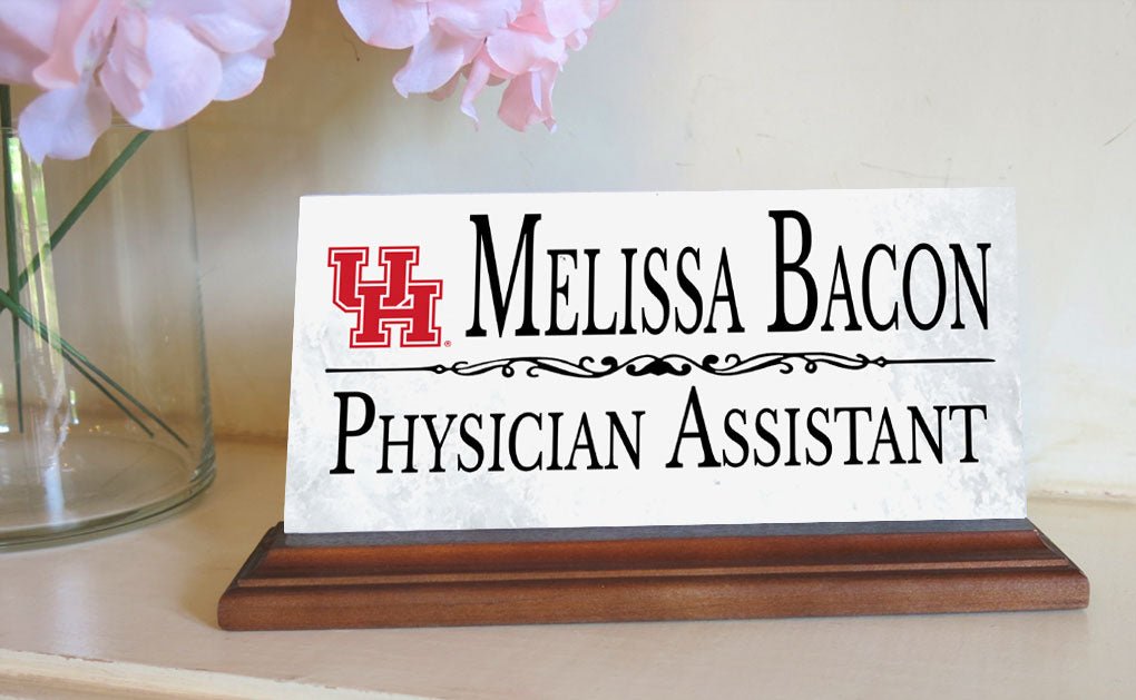 University of Houston Nameplate – Solid Marble UH Desk Name Plate Sign with Personalized Title