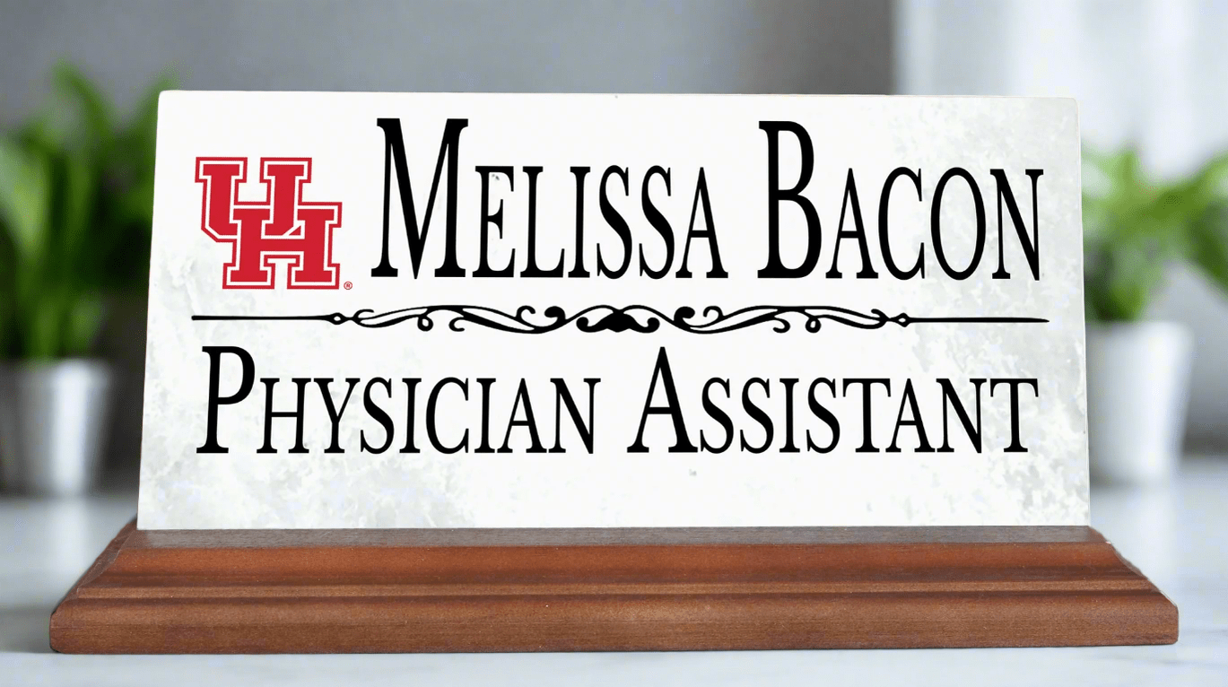 University of Houston Nameplate – Solid Marble UH Desk Name Plate Sign with Personalized Title