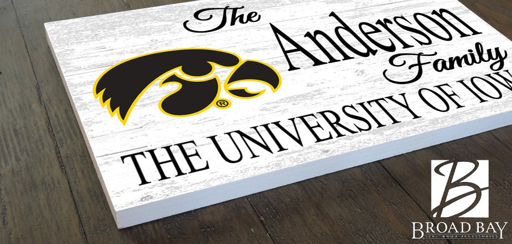 University of Iowa Family Name Sign – Personalized Hawkeyes Wood Plaque for Alumni or Graduation