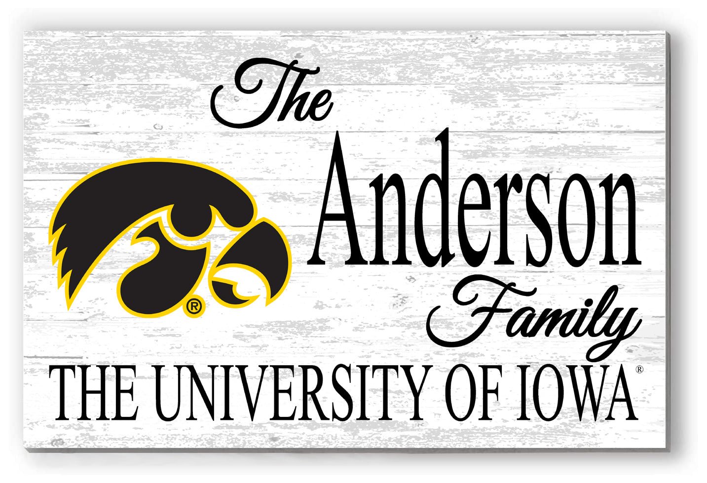 University of Iowa Family Name Sign – Personalized Hawkeyes Wood Plaque for Alumni or Graduation