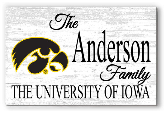 University of Iowa Family Name Sign – Personalized Hawkeyes Wood Plaque for Alumni or Graduation