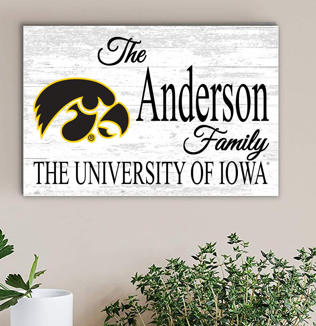 University of Iowa Family Name Sign – Personalized Hawkeyes Wood Plaque for Alumni or Graduation