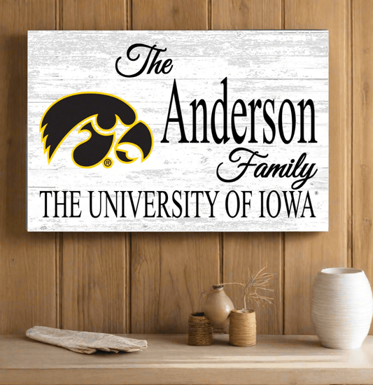 University of Iowa Family Name Sign – Personalized Hawkeyes Wood Plaque for Alumni or Graduation