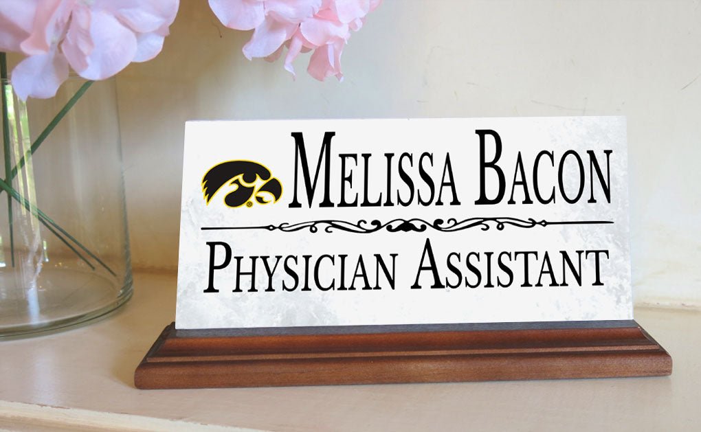 University of Iowa Desk Nameplate – Custom Marble Name Sign with Personalized Title