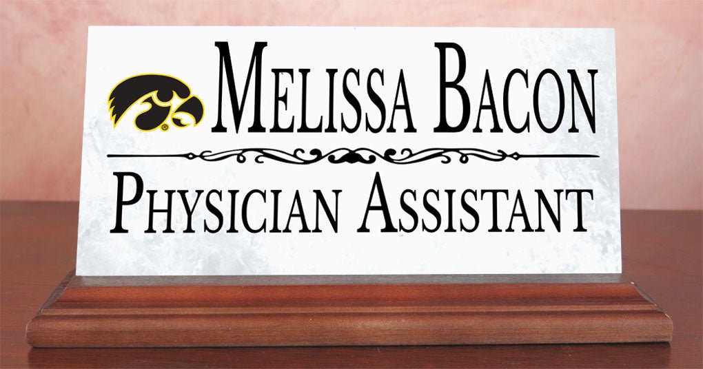University of Iowa Desk Nameplate – Custom Marble Name Sign with Personalized Title