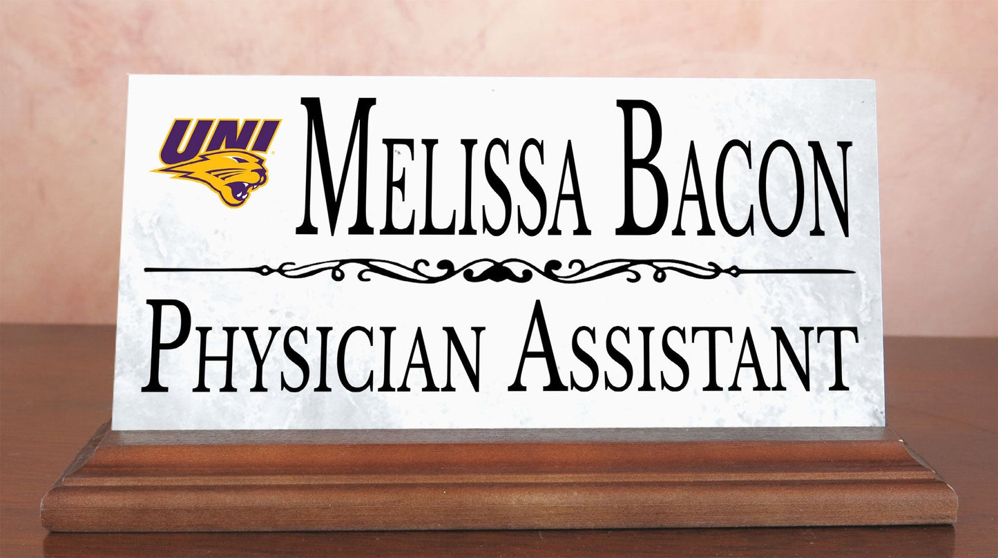 UNI Desk Nameplate – Custom Marble Name Sign with Personalized Title