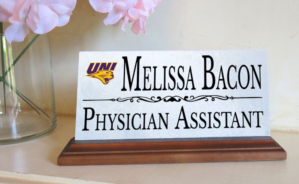 UNI Desk Nameplate – Custom Marble Name Sign with Personalized Title