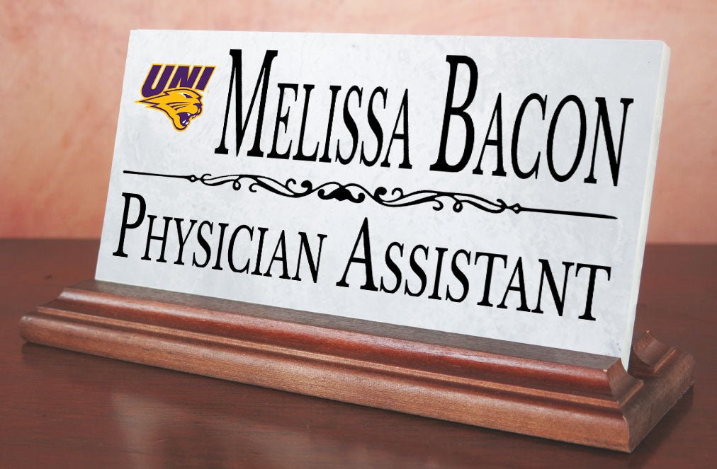 UNI Desk Nameplate – Custom Marble Name Sign with Personalized Title