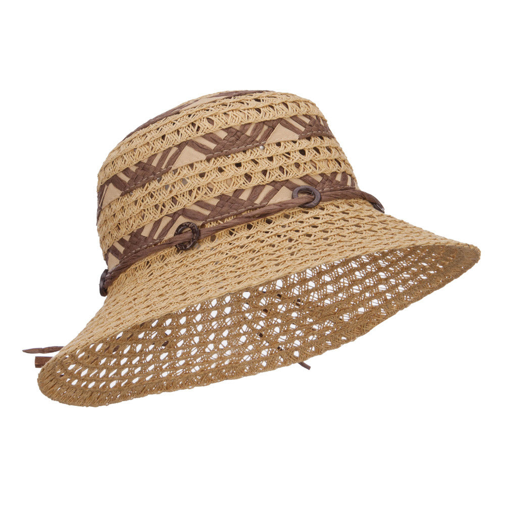 Straw Braid Coconut Beaded Bucket Hat