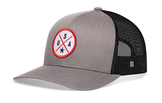 USA Trucker Hat  |  White-Red-Blue America Snapback