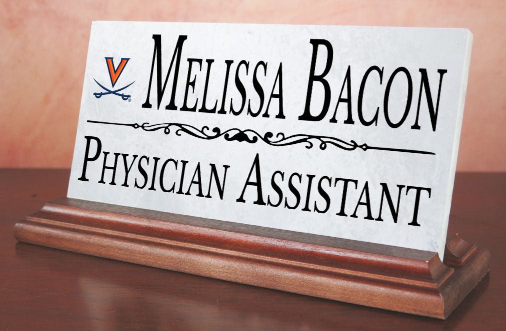 UVA Desk Nameplate – Custom Marble Virginia Name Plate with Personalized Title