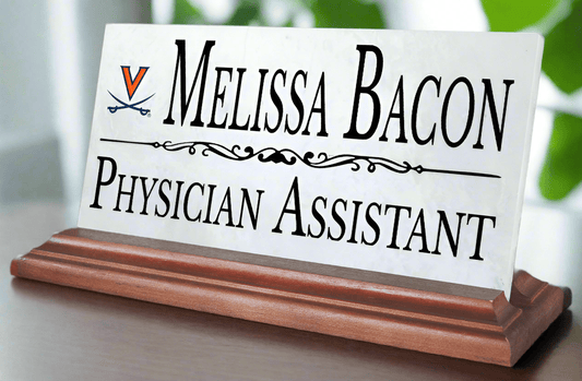 UVA Desk Nameplate – Custom Marble Virginia Name Plate with Personalized Title