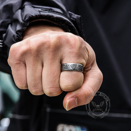 Valknut and Runes Stainless Steel Viking Ring