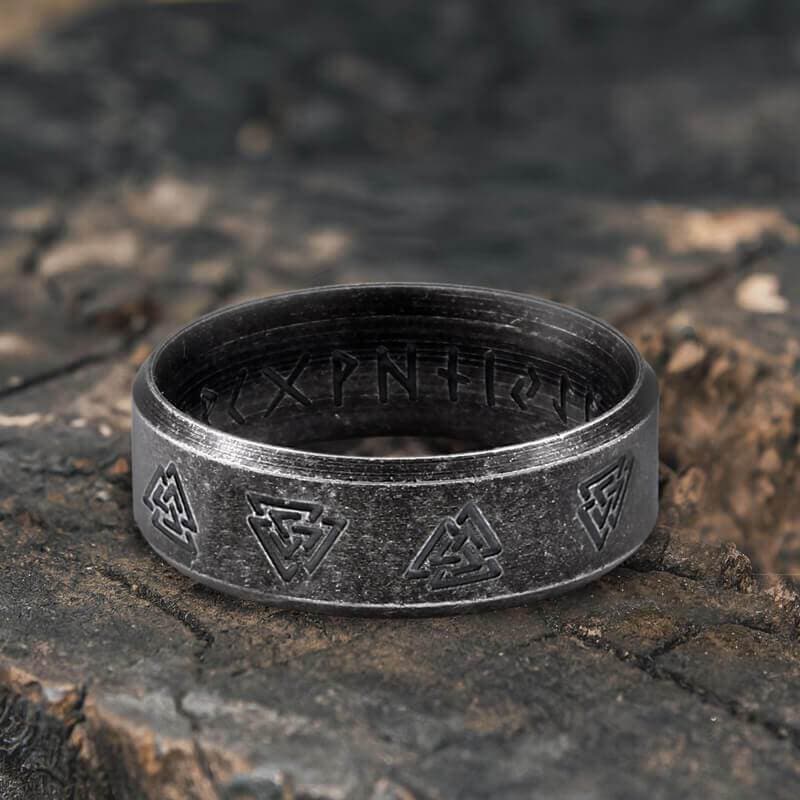 Valknut and Runes Stainless Steel Viking Ring