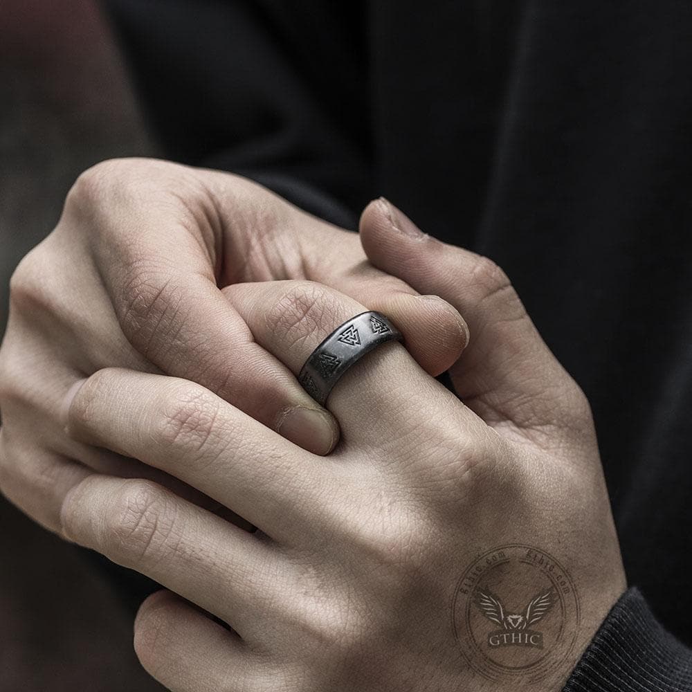 Valknut and Runes Stainless Steel Viking Ring