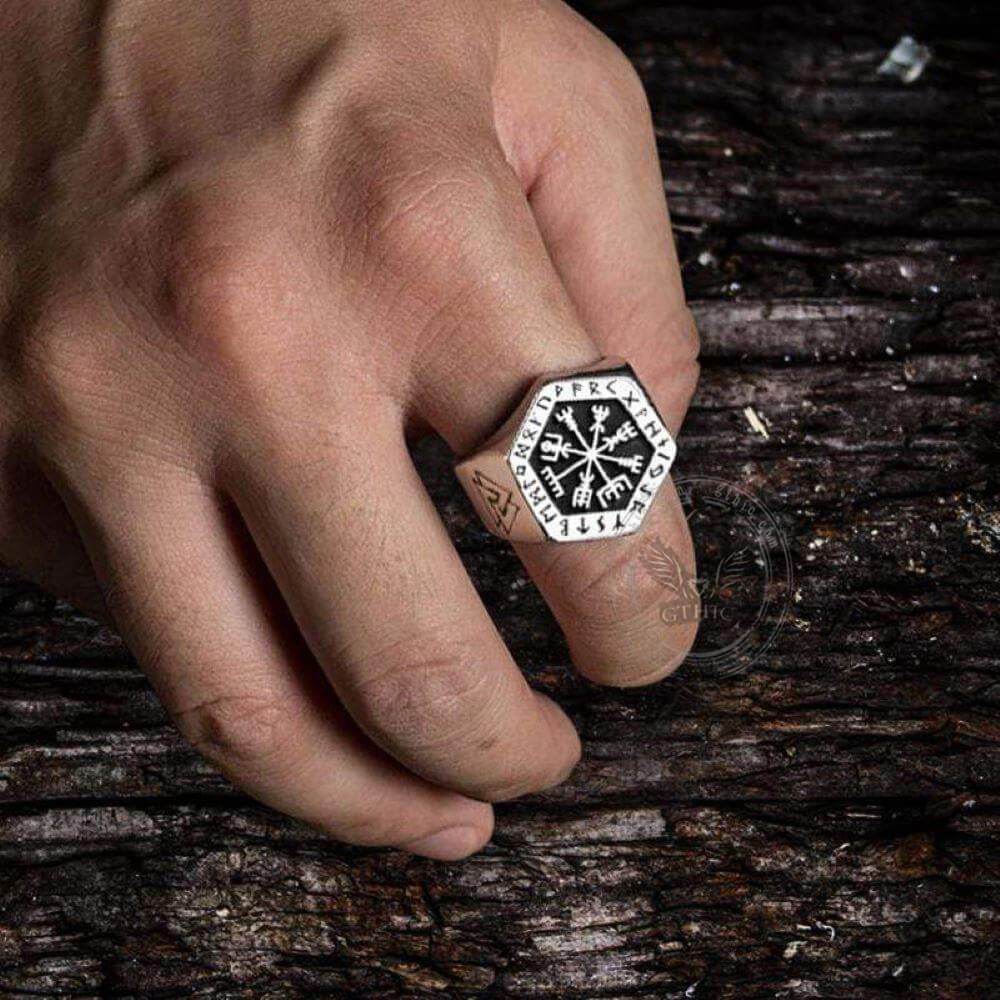 Valknut Compass Stainless Steel Viking Ring