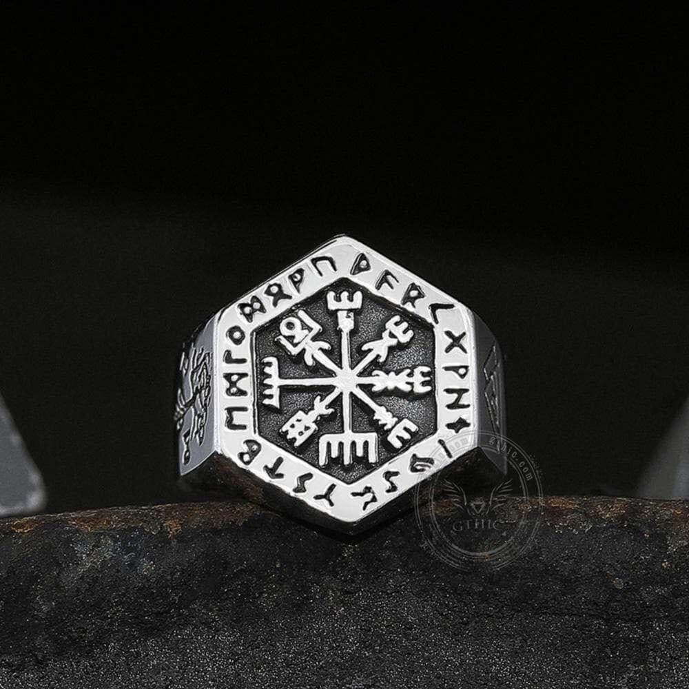 Valknut Compass Stainless Steel Viking Ring