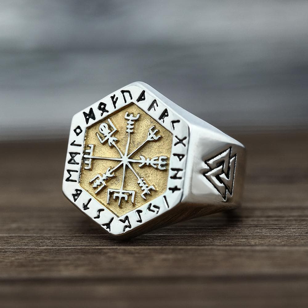 Valknut Compass Stainless Steel Viking Ring