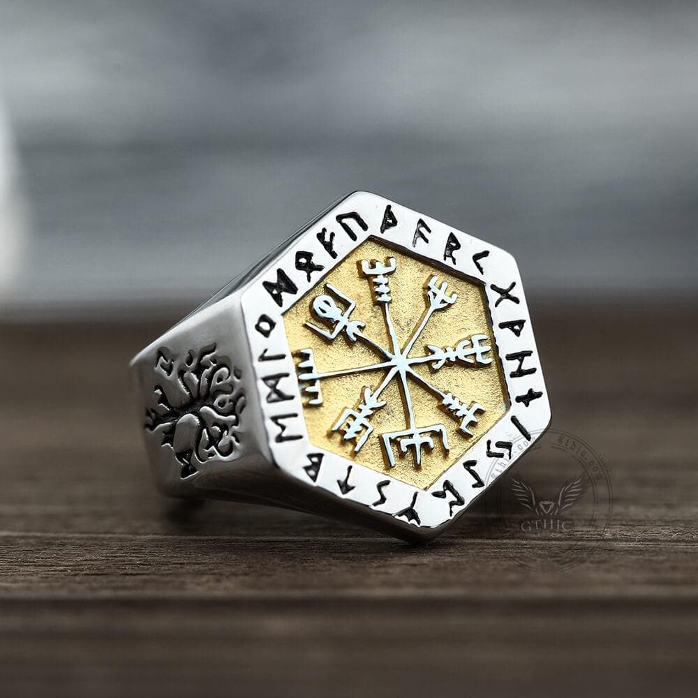 Valknut Compass Stainless Steel Viking Ring