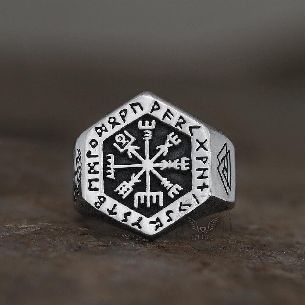 Valknut Compass Stainless Steel Viking Ring