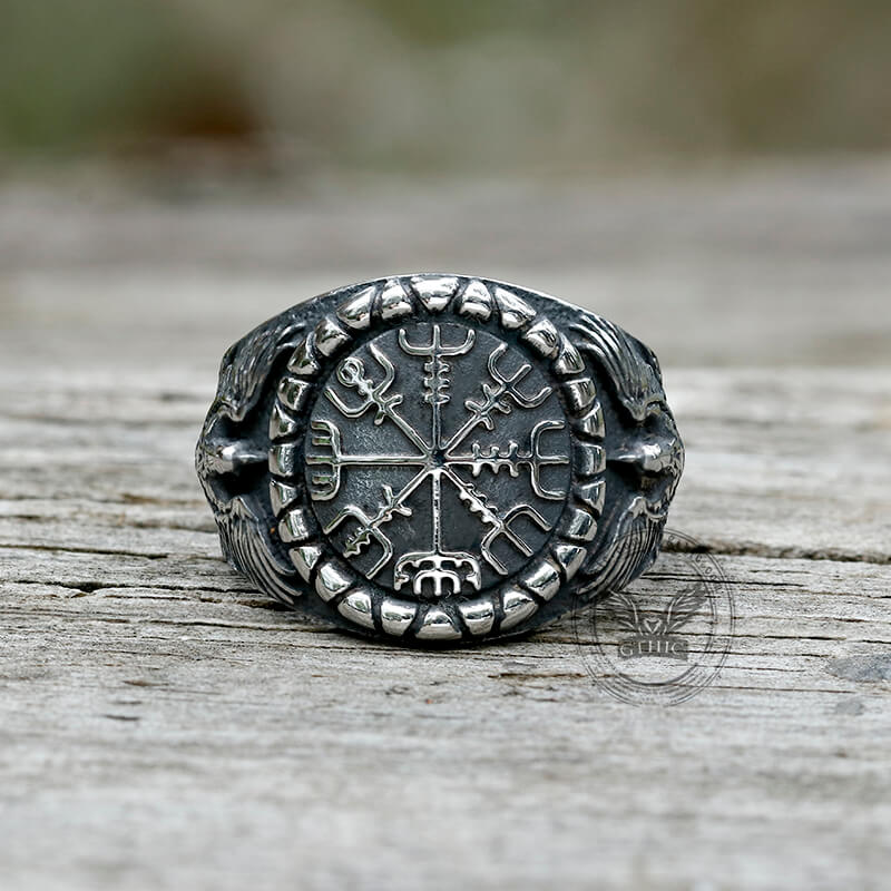 Vegvísir Raven Stainless Steel Viking Ring