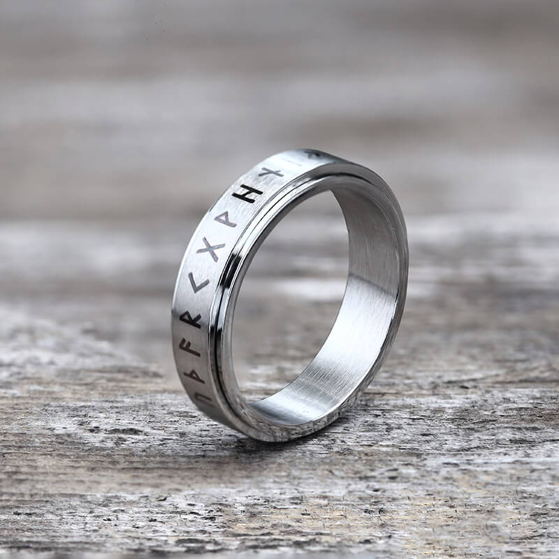 Vegvisir Runes Stainless Steel Spinner Ring