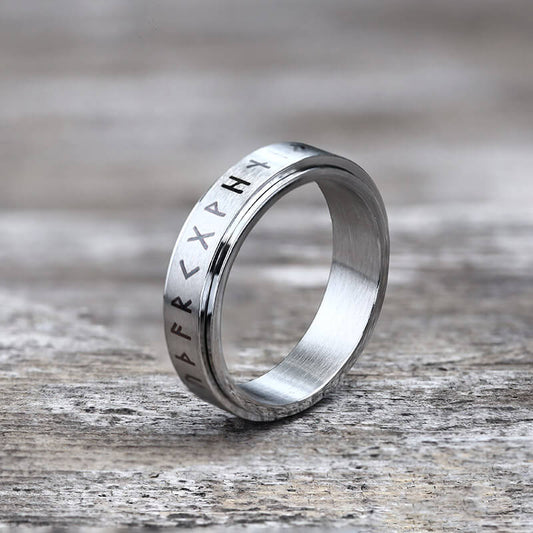 Vegvisir Runes Stainless Steel Spinner Ring