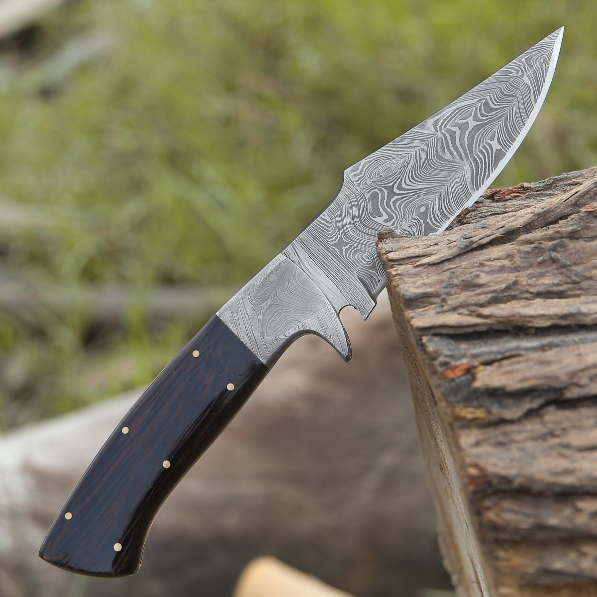 Vesper Damascus Hunting Knife with Exotic Wenge Wood Handle & Sheath