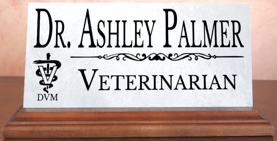 Vet Nameplate Gift - Solid Marble - Veterinarian Custom Desk Name Plate