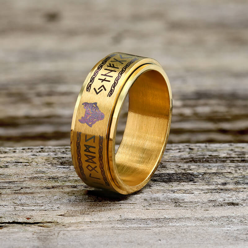 Viking Animal Runes Stainless Steel Spinner Ring
