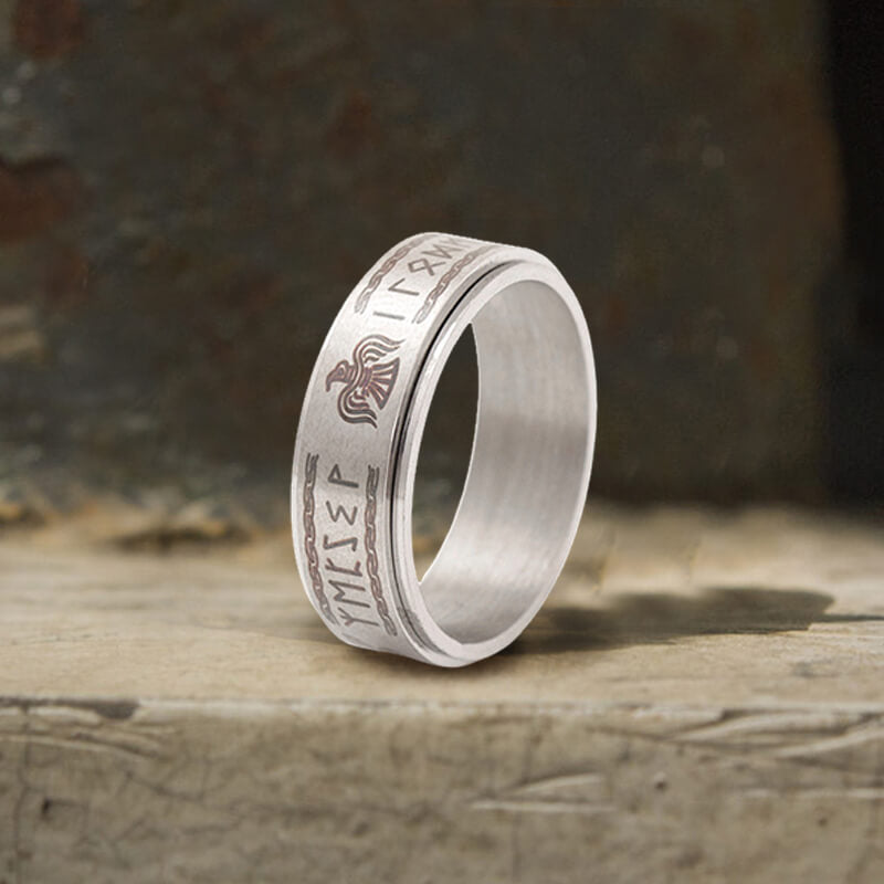 Viking Animal Runes Stainless Steel Spinner Ring