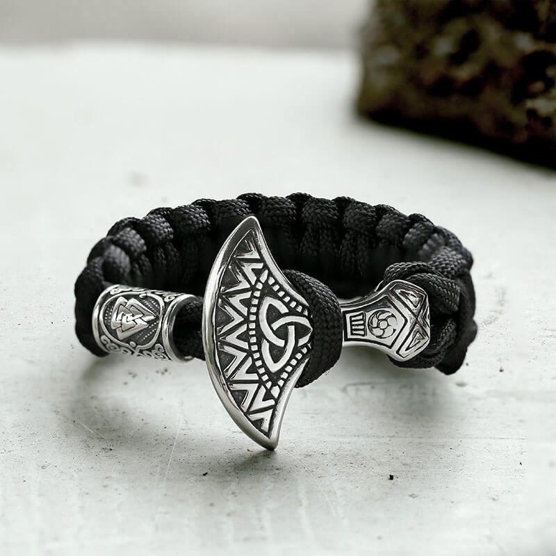 Viking Axe Valknut Stainless Steel Paracord Bracelet