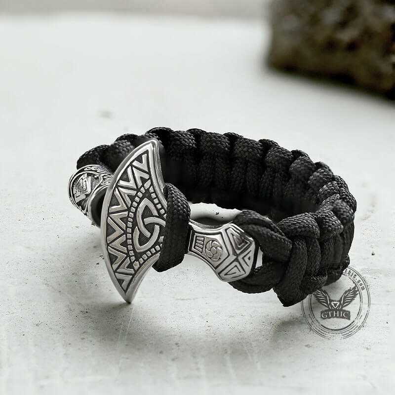 Viking Axe Valknut Stainless Steel Paracord Bracelet