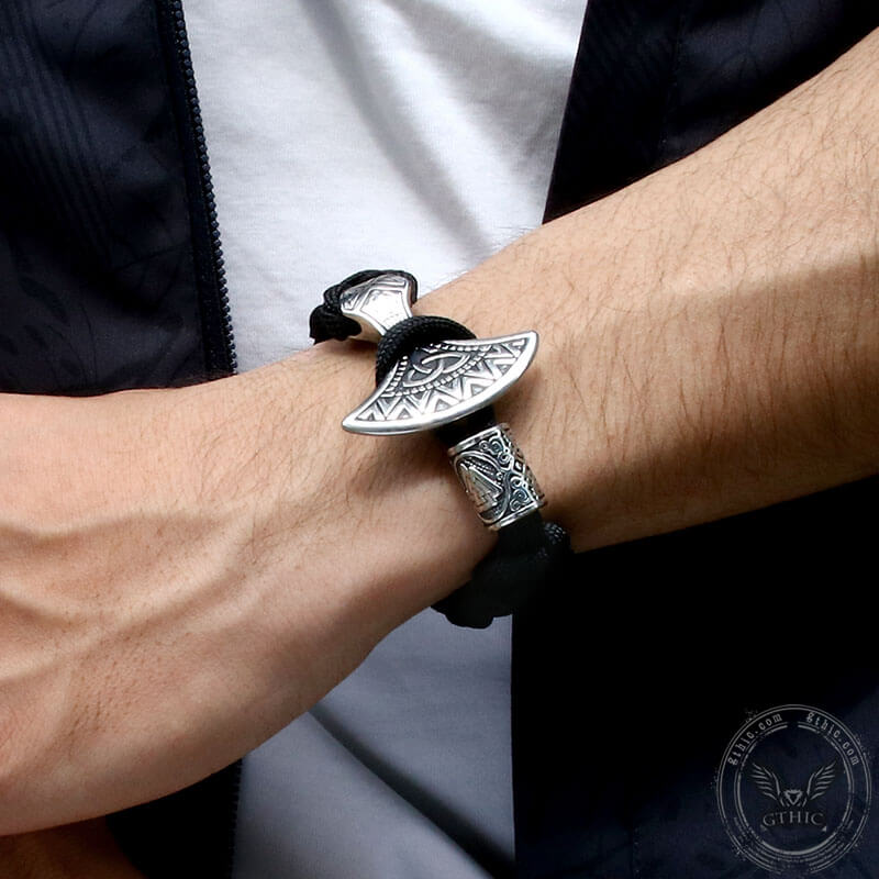 Viking Axe Valknut Stainless Steel Paracord Bracelet