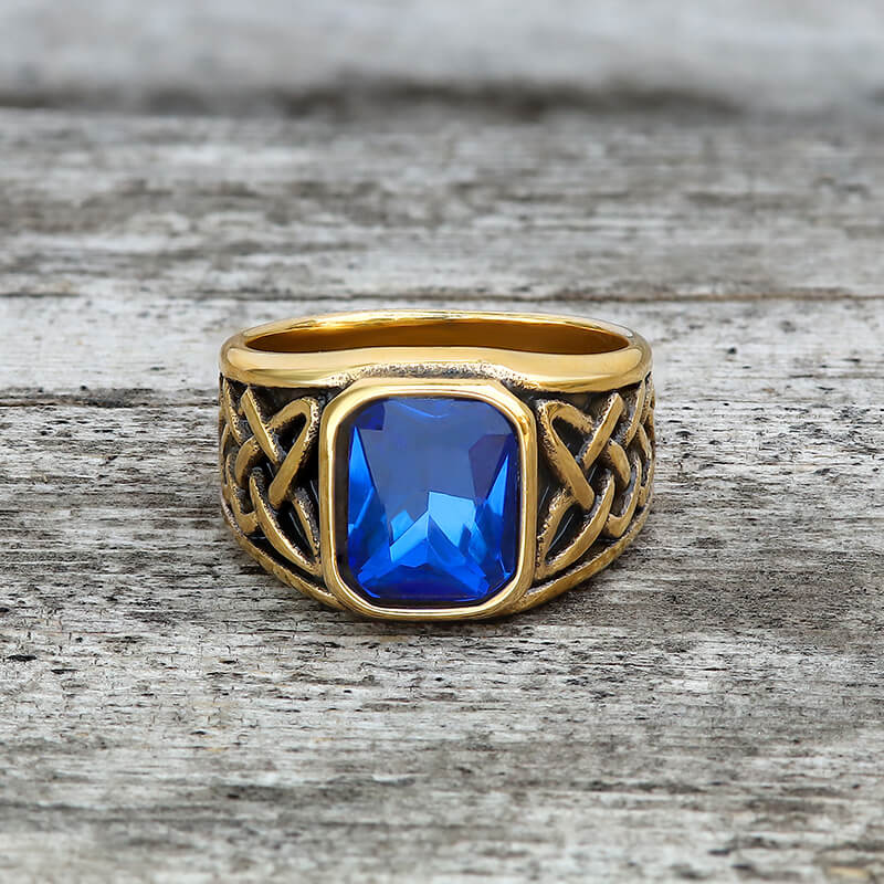 Viking Celtic Knot Gem-set Stainless Steel Ring