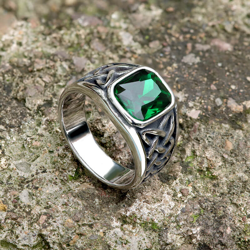 Viking Celtic Knot Gem-set Stainless Steel Ring
