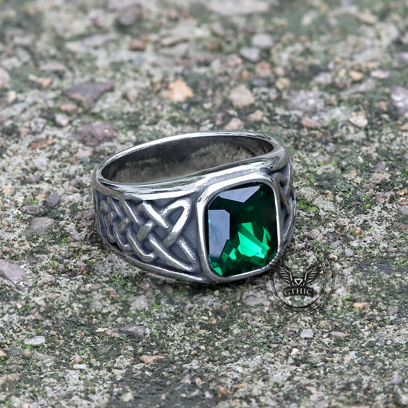 Viking Celtic Knot Gem-set Stainless Steel Ring