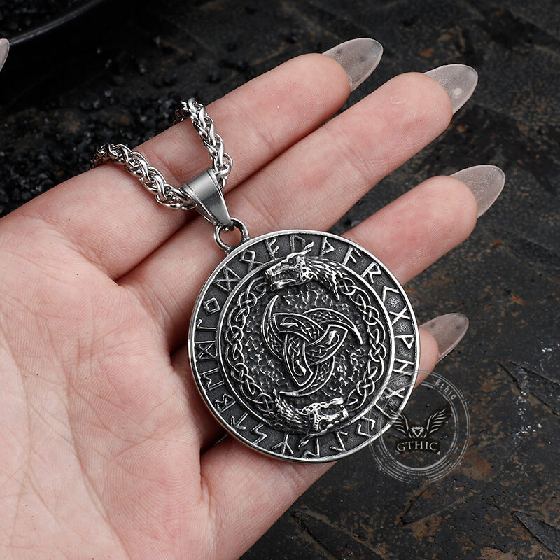 Viking Celtic Wolf Runes Stainless Steel Pendant