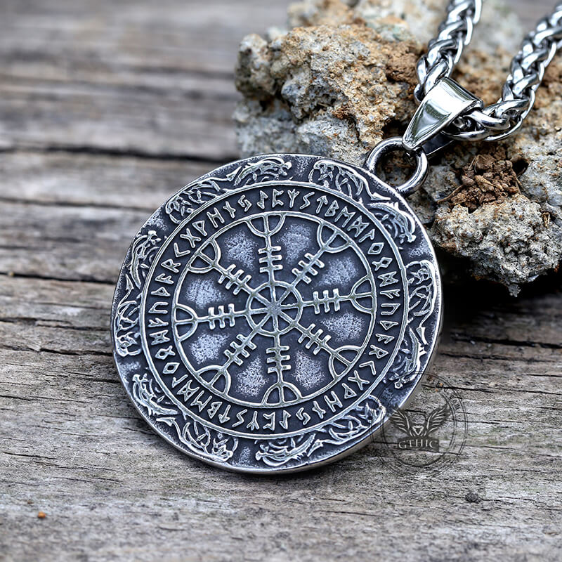 Viking Helm Of Awe Runes Stainless Steel Pendant