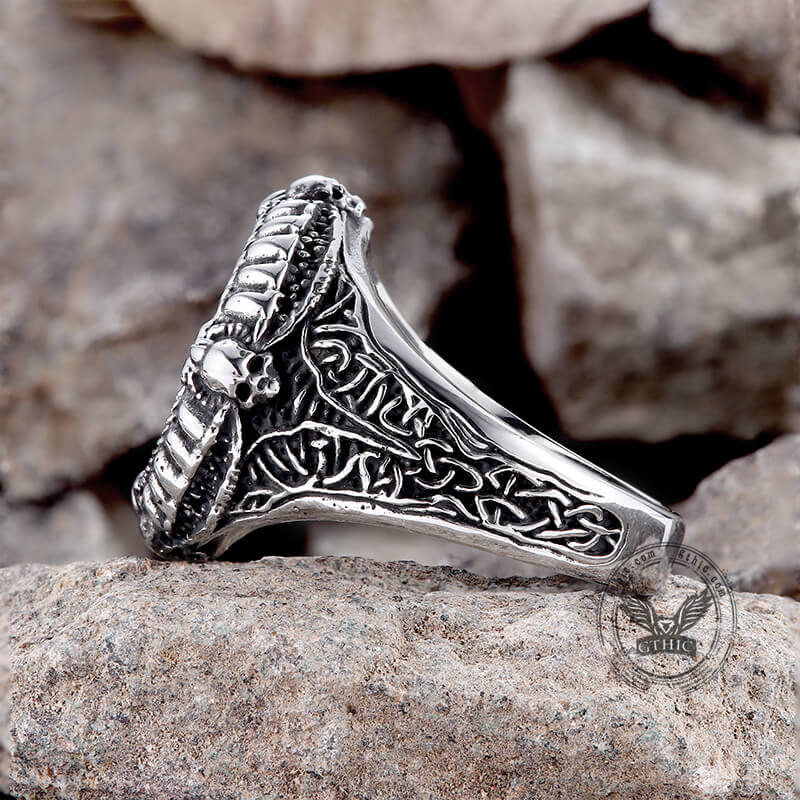 Viking Helm of Awe Stainless Steel Skull Ring