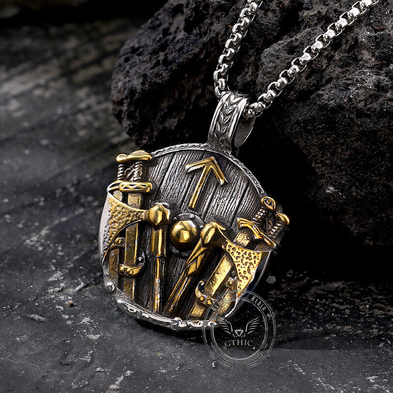 Viking Rune Shield Sword Stainless Steel Pendant
