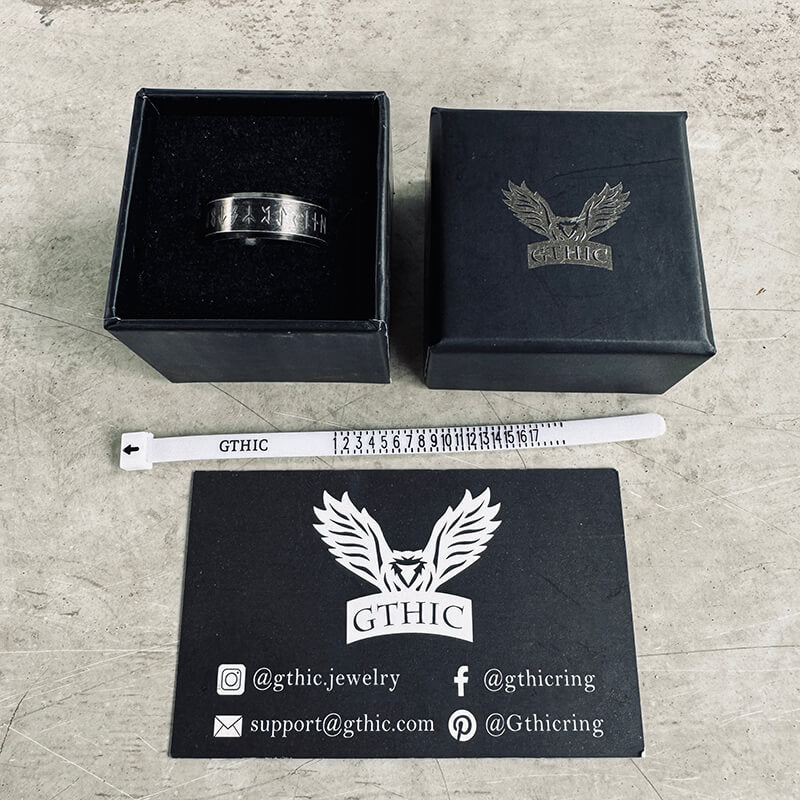 Viking Runes Carved Stainless Steel Spinner Ring