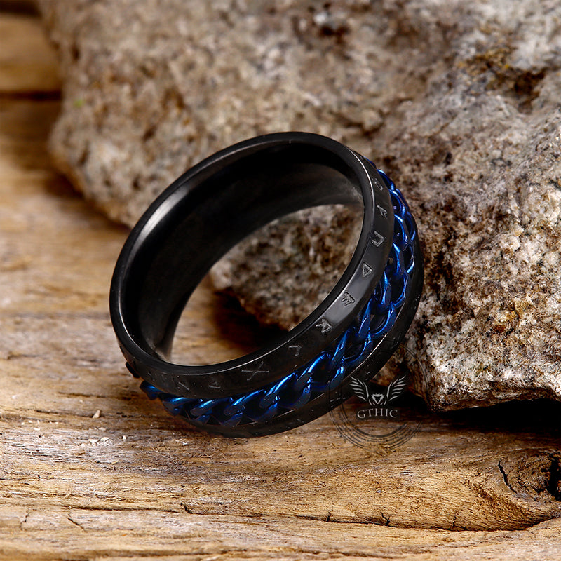Viking Runes Chain Spinner Stainless Steel Ring