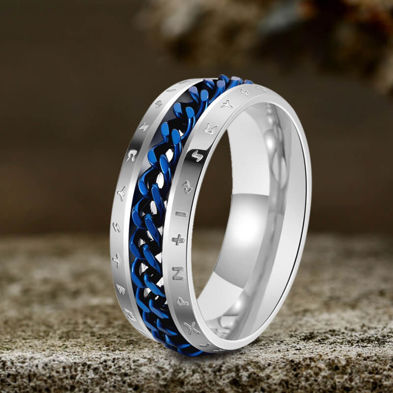 Viking Runes Chain Spinner Stainless Steel Ring