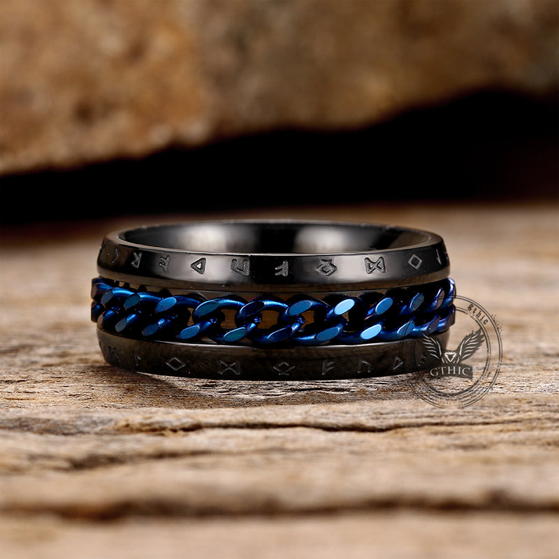 Viking Runes Chain Spinner Stainless Steel Ring