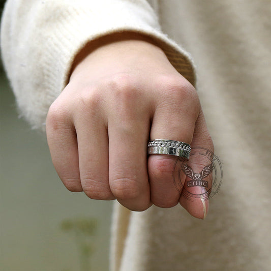 Viking Runes Chain Stainless Steel Spinner Ring
