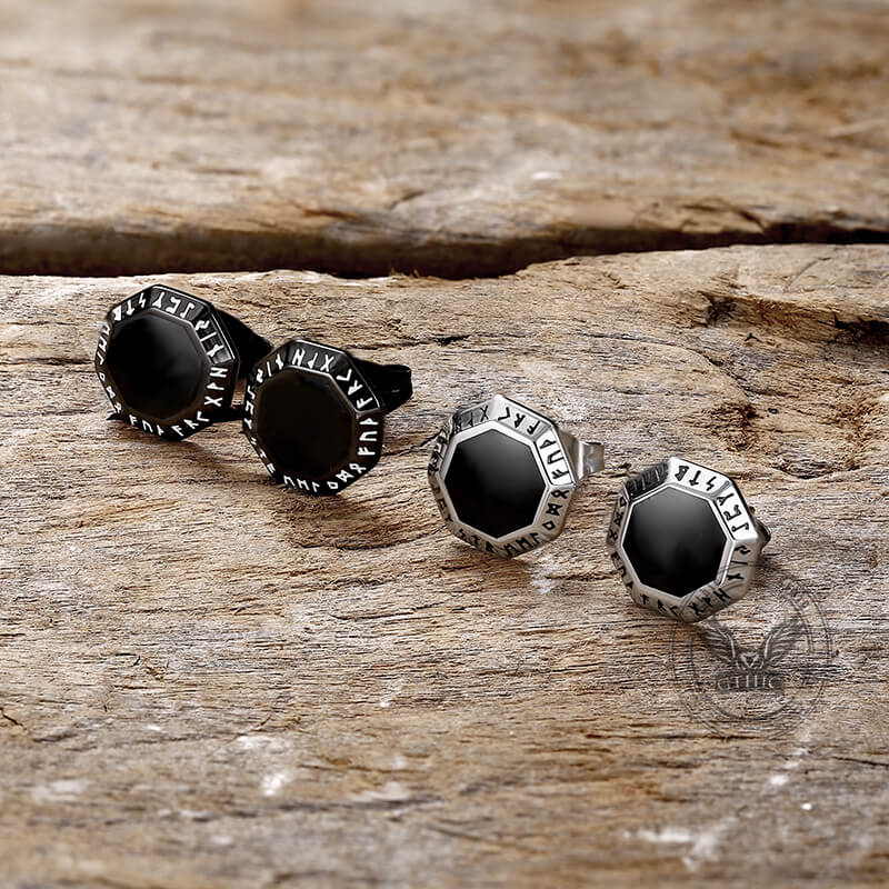 Viking Runes Octagon Stainless Steel Stud Earrings – Man Cave And Apparel