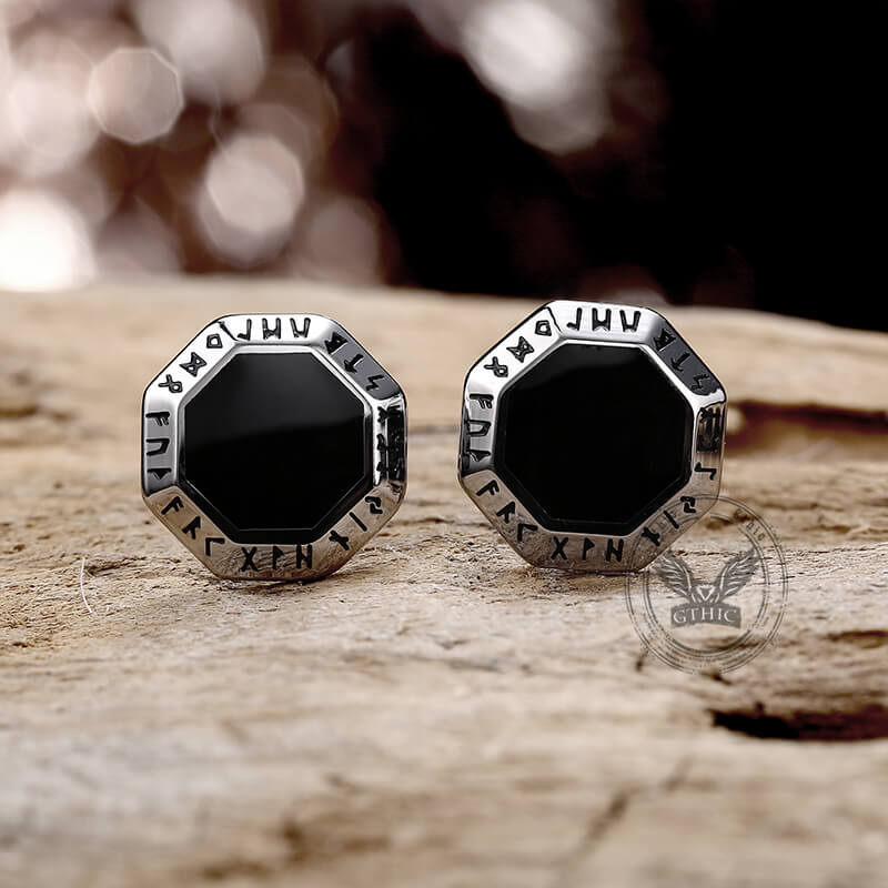 Viking Runes Octagon Stainless Steel Stud Earrings