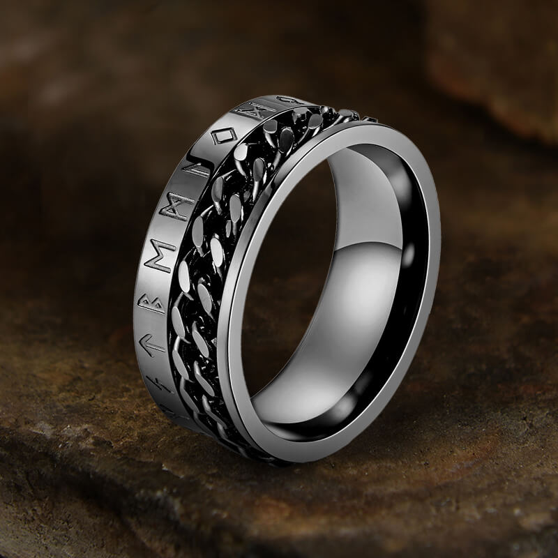 Viking Runes Stainless Steel Chain Spinner Ring
