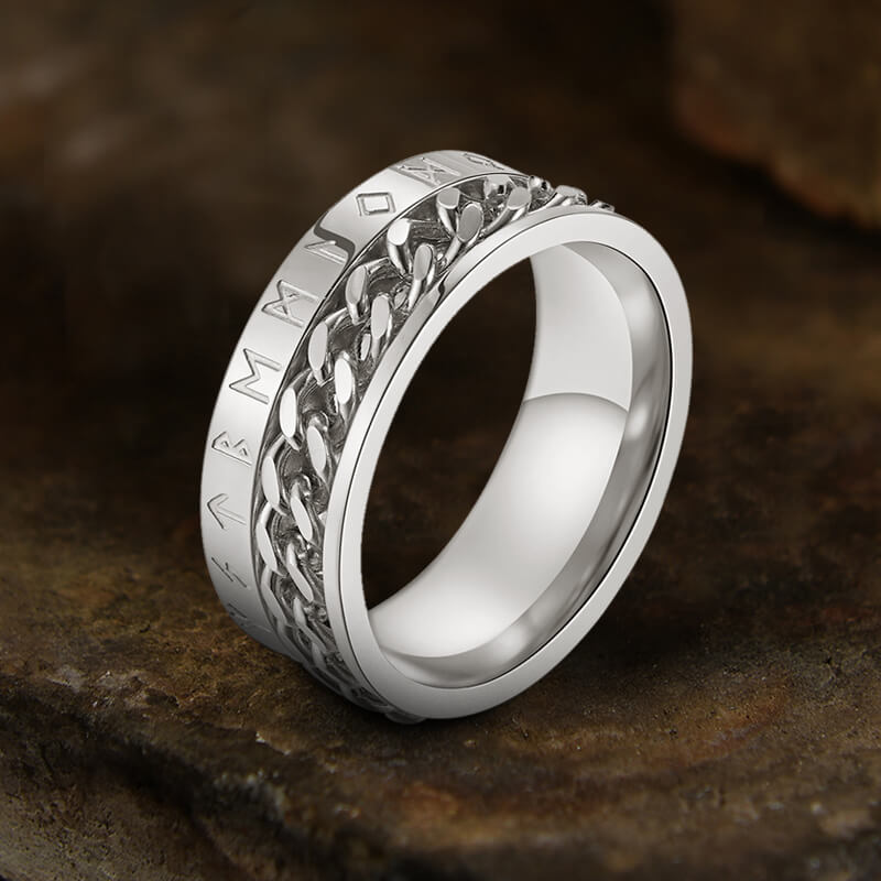 Viking Runes Stainless Steel Chain Spinner Ring